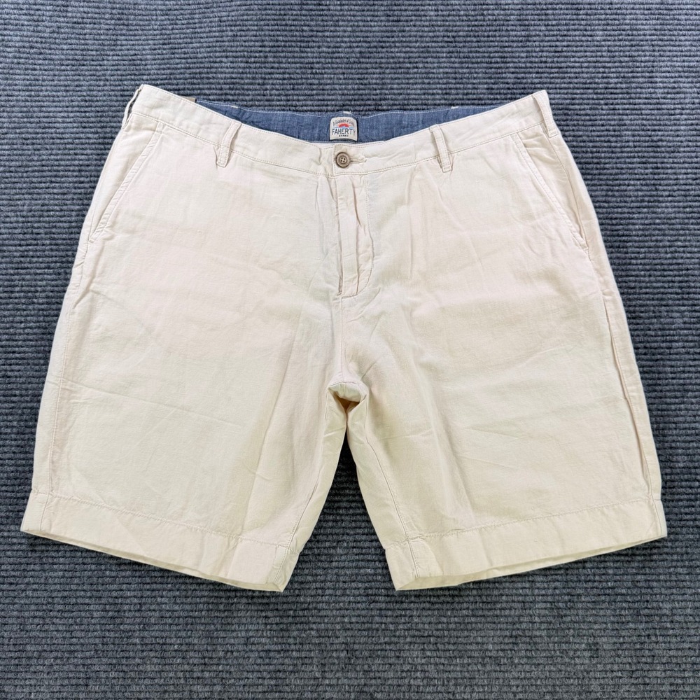 NEW Faherty Brand Cream‎ Linen Blend Flat Front Short Men 38 Casual 9.5 Inseam